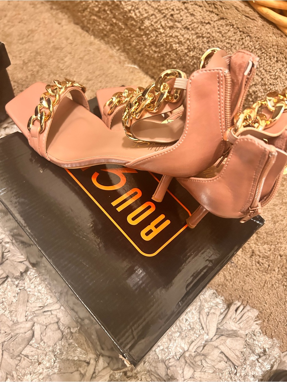 Rough House Women's Blush Pink Chain-Detail Heeled Sandals